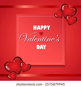 Valentine's Day Postcards and greeting card, Banners, cover design. Red background with hearts and ribbon. 