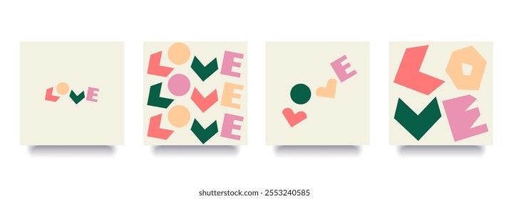 Postales del día de San Valentín, diseño minimalista simple moderno, cartel geométrico, impresión, Plantilla de la invitación