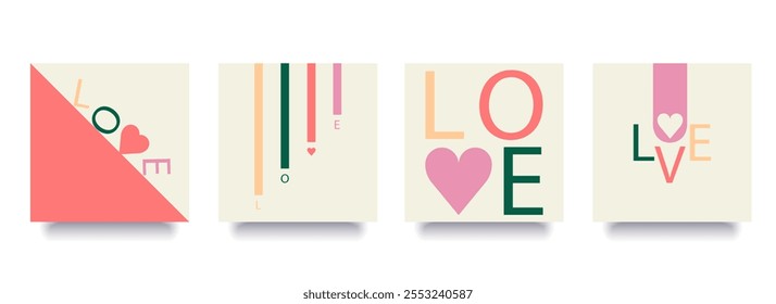 Cartões postais do Dia dos Namorados, design minimalista simples moderno, cartaz geométrico, impressão, modelo de convite