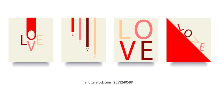 Postales del día de San Valentín, diseño minimalista simple moderno, cartel geométrico, impresión, Plantilla de la invitación