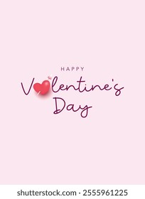 Valentine's Day poster background with calligraphic text and dark pink arrow-handled heart on pink background. Valentine's Day template for social media, website, advertising, sale, discount, coupon