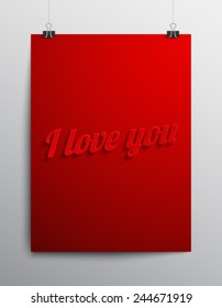 Valentines Day poster background with long shadow text. Abstract vector illustration eps 10 
