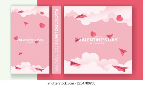 valentine's day poster background with papper cut plane and love, good for poster, flyer, greeting