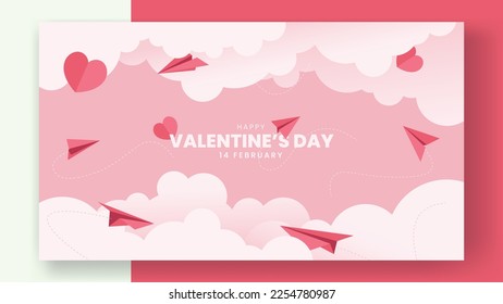 valentine's day poster background with papper cut plane and love, good for poster, flyer, greeting