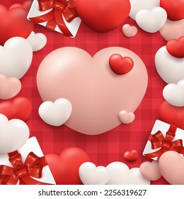 Valentines Day Poster Background with Realistic Heart and Gift Box