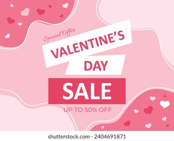 Valentine's day poster. Valentine's day banner. Happy Valentine's day. Post, social media template. Special offer, sale up to 50 % off