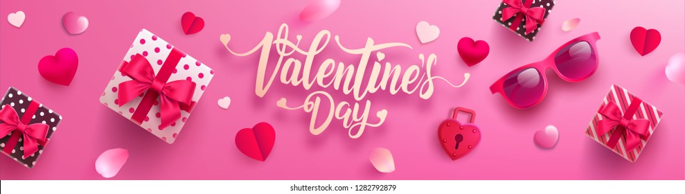Valentines day Poster or banner with sweet gift and sweet heart.Promotion and shopping template for Valentines day.vector illustration EPS10