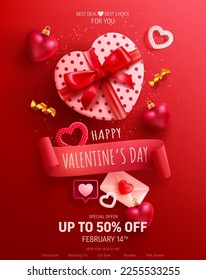 Valentine's Day Poster and Banner with sweet hearts Gift box and Valentine elements on pink background.Promotion and shopping template for love and Valentine's day concept.