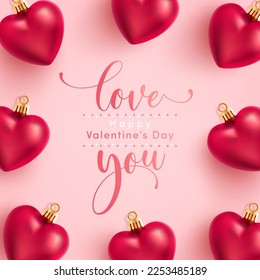 Valentine's Day Poster or Banner template with Love word Calligraphy and Cute Heart for Valentine on pink background. Promotion and shopping template for love and Valentine's day concept.