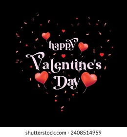 Afiche del Día de San Valentín con un diseño lindo en el fondo rojo. Plantilla de promoción.