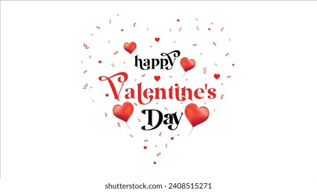 Valentine's Day Poster with Cute Design on Red Background. Promotion Template.