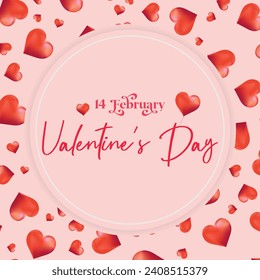 Valentine's Day Poster with Cute Typography, Hearts, and Confetti on Red Background. Promotion and Shopping Template.	