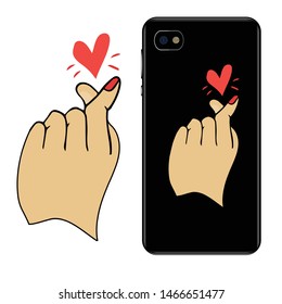 
Valentine's Day poster decoration. Sign of love, snapping fingers. The sign of the heart and loyalty. Logo on the phone case. Vector korean heart hand gesture symbol.
