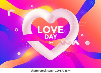 Valentine's Day poster design with Creative 3d heart and graphic elements. Vector gradient trendy illustration Valentine's Day poster design with Creative 3d heart and graphic elements. Vector gradient trendy illustration