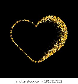 Valentine's day, poster design element, valentines with small vector golden dust in the shape of a heart on a black background