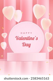 Valentine's Day poster design heart-shaped balloons and display stands