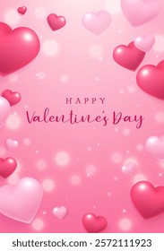 Valentine's Day poster design red pink heart balloons and shiny background