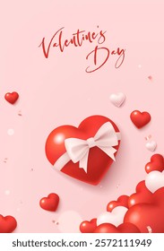 Valentine's Day poster design with a red heart tied with a bow