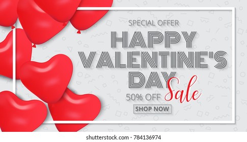 Valentine's Day poster design sale promotion with red heart balloons Background,illustration EPS 10