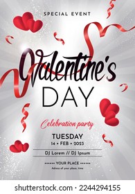 Afiche del Día de San Valentín, volante del evento con corazones 3d 