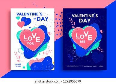 Valentines day poster or flyer design with texturing heart and fluid shapes. Vector illustration. Valentines day poster or flyer design with texturing heart and fluid shapes. Vector illustration.
