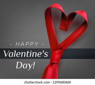 Valentine's day poster greeting card design with heart shaped tie. Men's red necktie formal love concept.