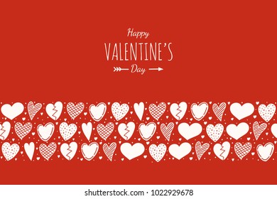 Valentine's Day - poster with hand drawn hearts. Vector.