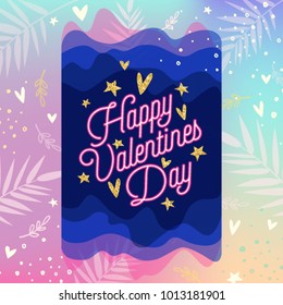 Valentine's Day poster. Happy Valentines Day text, typography, poster or banner. Vector neon sign. Valentine's postcard. Modern trendy easy editable design template.
