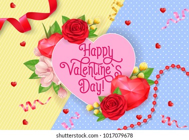 Valentines Day Poster with Heart and Roses