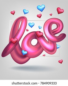 Valentine's Day poster with letterrs LOVE and hearts. Vector illustration