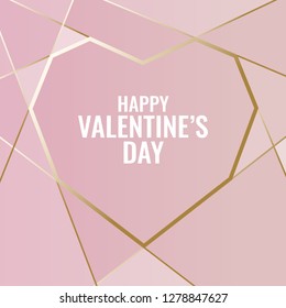 Valentines Day poster Luxury template with gold frame. Invitation template. Geometric shape.
