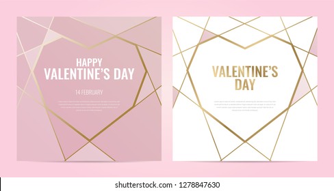 Valentines Day poster Luxury template with gold frame. Invitation template. Geometric shape.