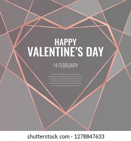 Valentines Day poster Luxury template with gold frame. Invitation template. Geometric shape.