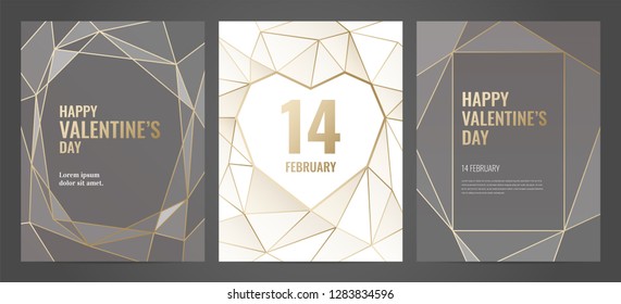 Valentines Day poster Luxury template with gold frame. Invitation template. Geometric shape.