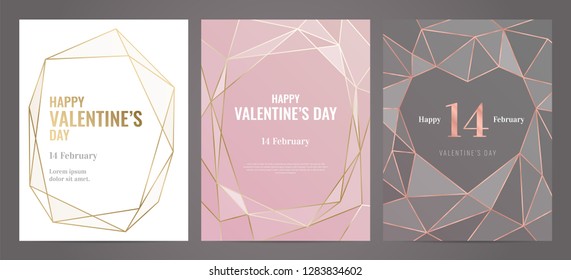 Valentines Day poster Luxury template with gold frame. Invitation template. Geometric shape.