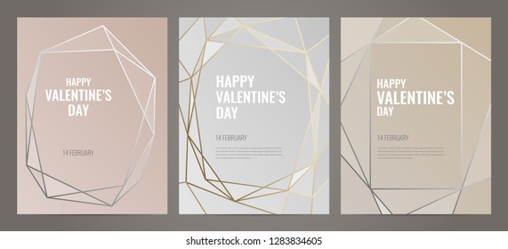 Valentines Day poster Luxury template with gold frame. Invitation template. Geometric shape.