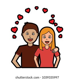valentines day poster with man and woman hugging hearts love