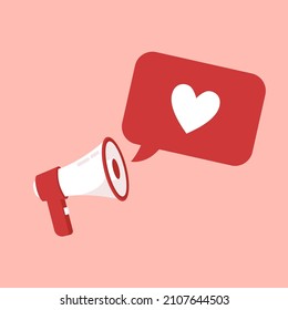 Valentine's day poster. Megaphone cartoon vector. Megaphone and heart icon.