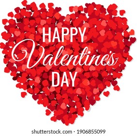 Valentines Day Poster With Red Hearts White Background, Vector Illustration