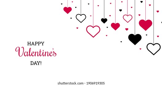 Valentines Day Poster With Red Hearts With Gradient Mesh, Vector Illustration