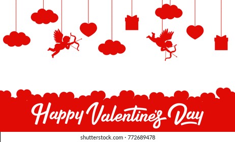Valentines day poster. Red on white valentines day background.  Valentines day banner. Vector.