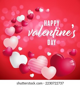 Valentines day  poster with red and pink hearts on background.
