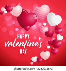 Valentines day  poster with red and pink hearts on background.
