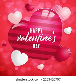 Valentines day  poster with red and pink hearts on background.
