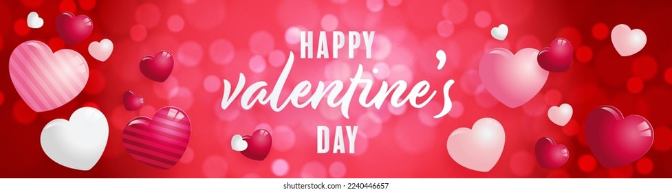 Valentines day  poster with red and pink hearts on background.
