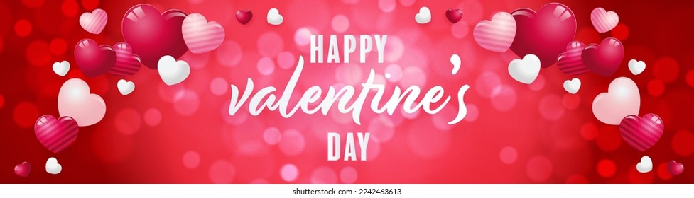 Valentines day  poster with red and pink hearts on background.
