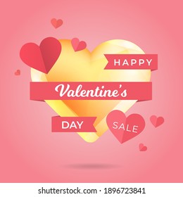 Valentines day poster with red and yellow hearts. Vector illustration.