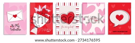 Valentine's Day poster Set, greeting card, invitation card, cover, sale promotion, pattern background with hand drawn love letter, sweet hearts, flowers bouquet and typography design. trendy design