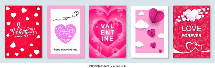 Valentine's Day poster set, modern greeting card, label, cover, sale promotion templates design