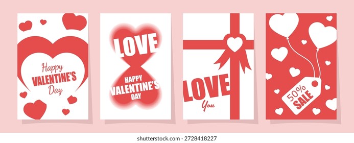 Cartaz do Dia dos Namorados. Conjunto de cartazes e banners de desconto em vermelho, branco